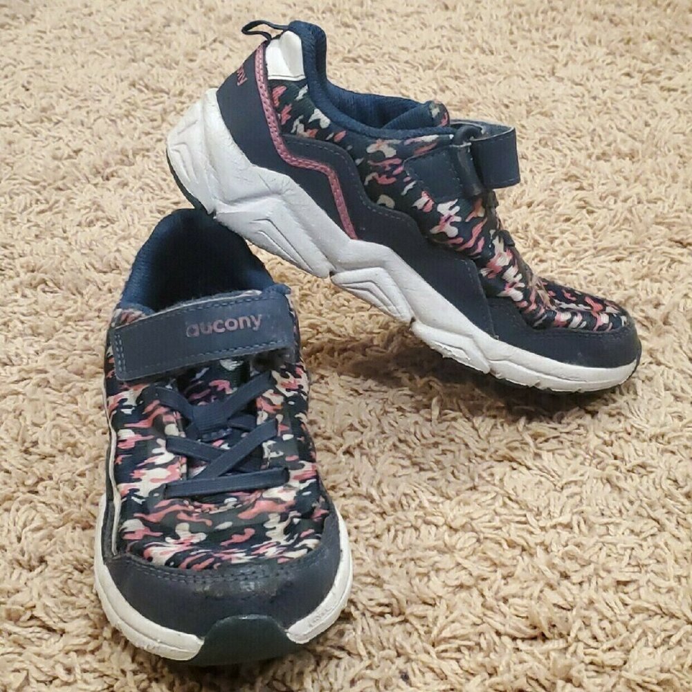 Saucony Kid's Flash A/C 2.0 Blue Pink Camo Sneakers Sz 13